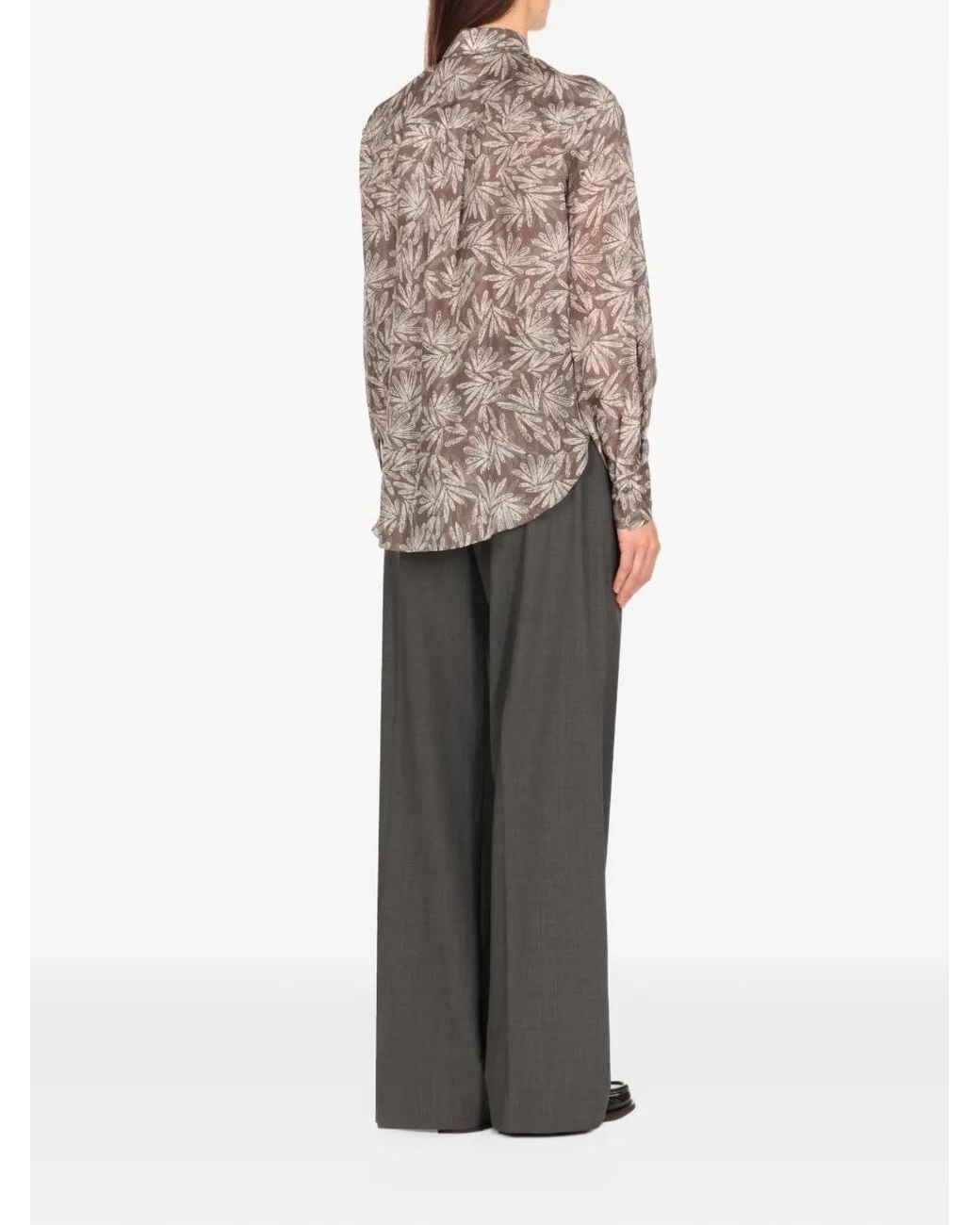 Brunello Cucinelli White Floral-Print Silk Shirt