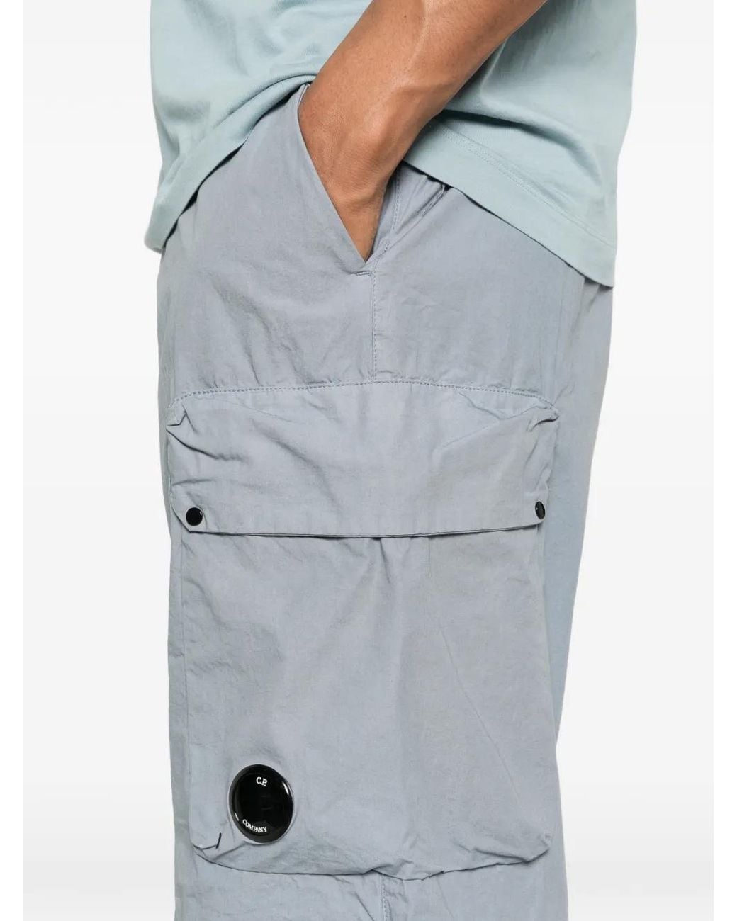 C P Company Blue Micro-Reps Boxy Cargo Lens Trousers for men