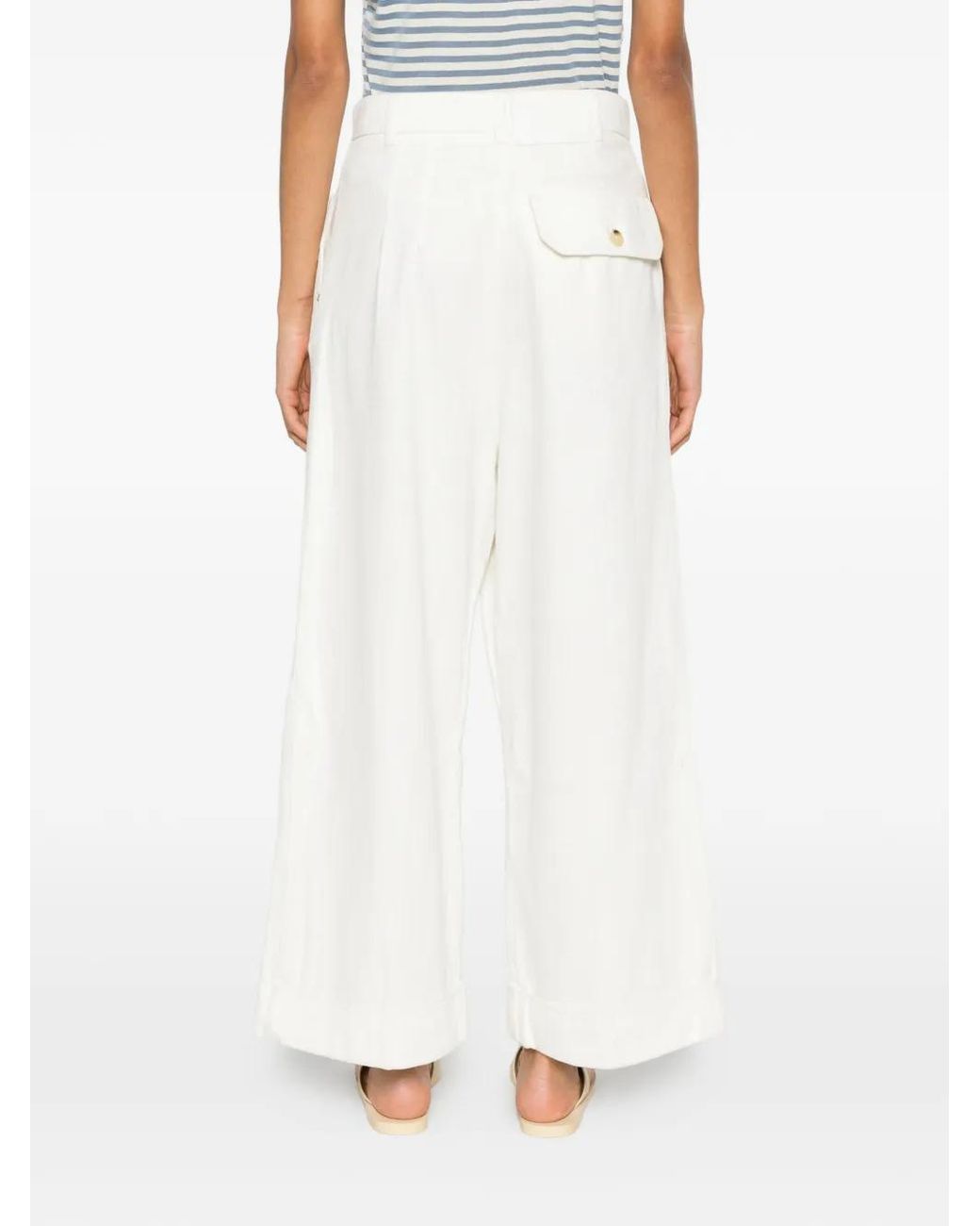 Momoní White Grecal Pleated Turned-Up Trousers