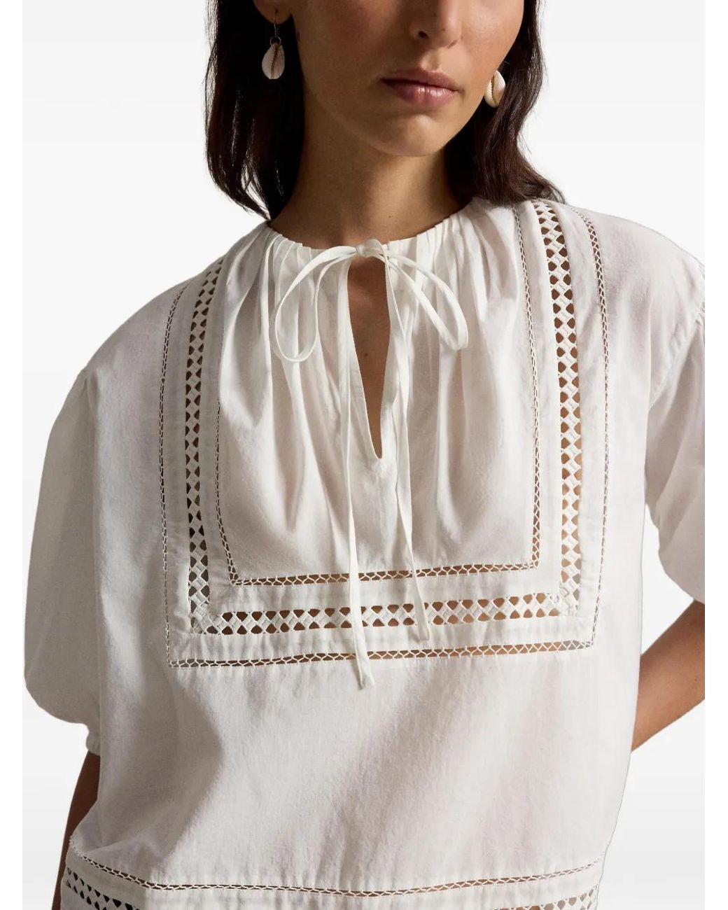 Polo Ralph Lauren White Tie-Neck Cotton Blouse