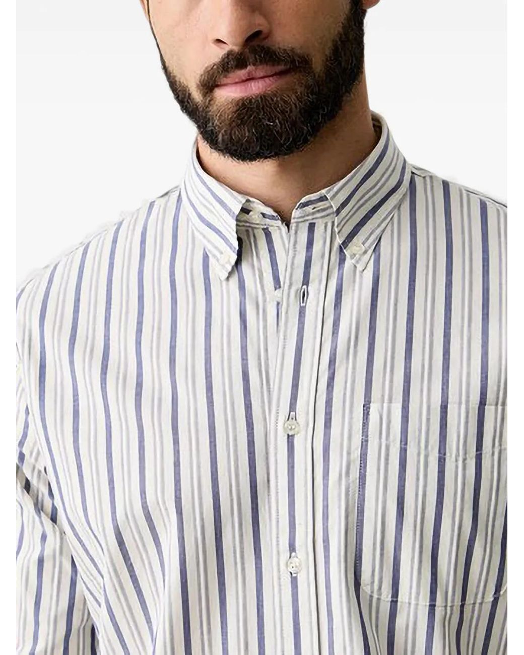 Benetton White Chemise Rayée À Boutonnière for men
