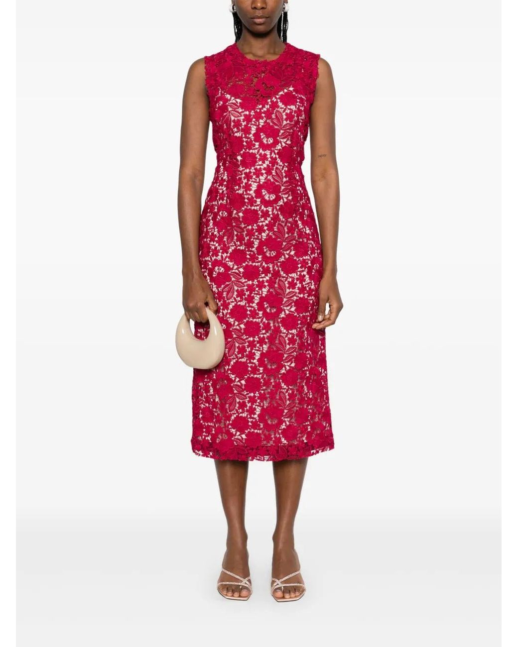 P.A.R.O.S.H. Red Macramé Midi Dress