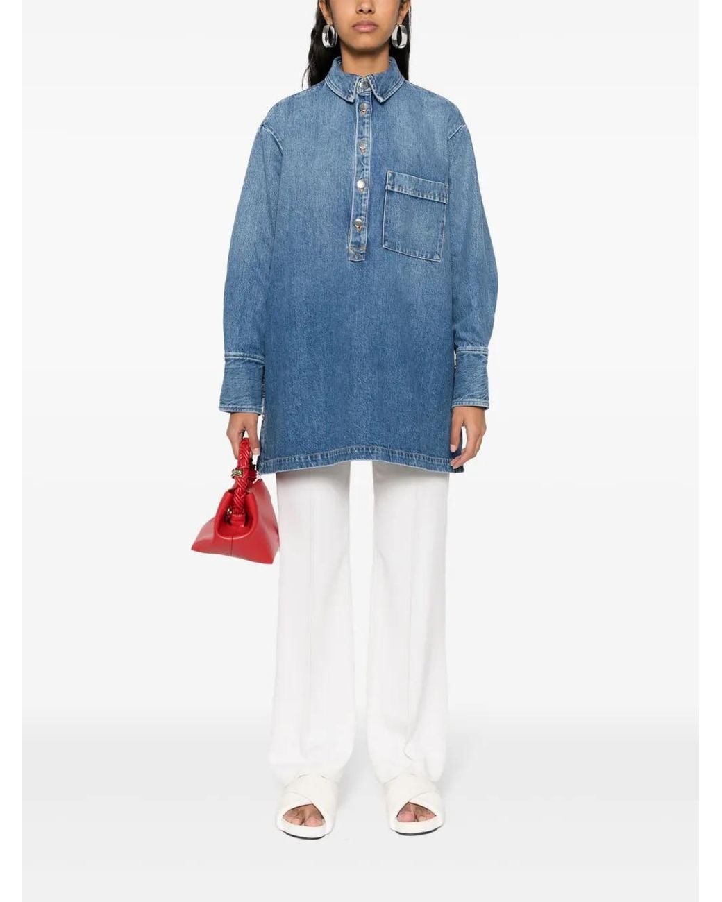 Plan C Blue Side-Buttoned Denim Blouse