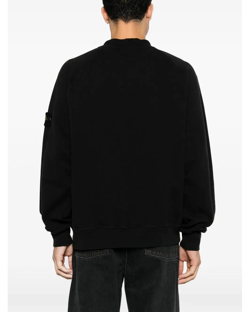 Stone Island Black Oversized Cotton Crew-Neck Sweatshirt With A Logo Badge On The Left Sleeve for men