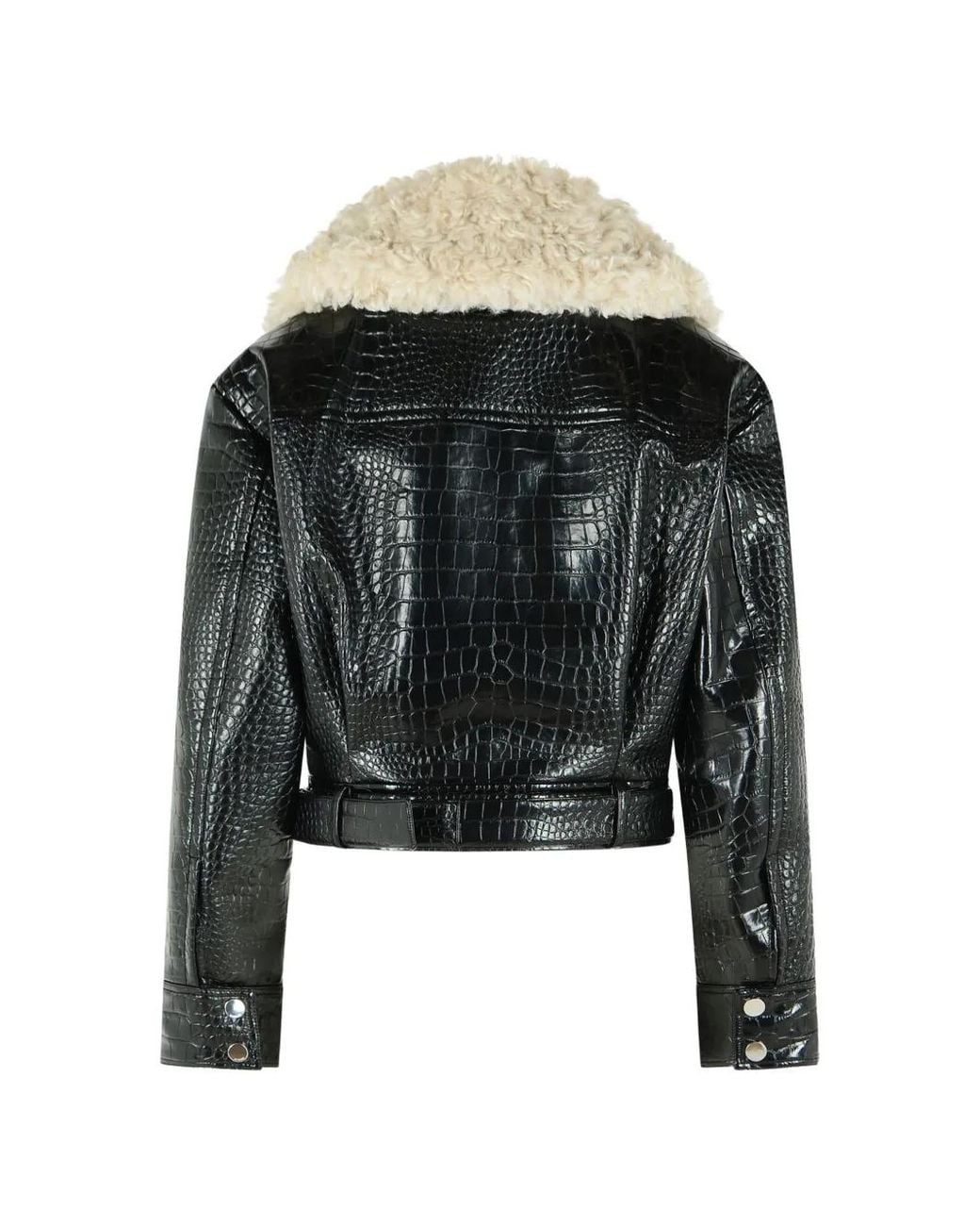 Sportmax Black Crocodile-Effect Biker Jacket