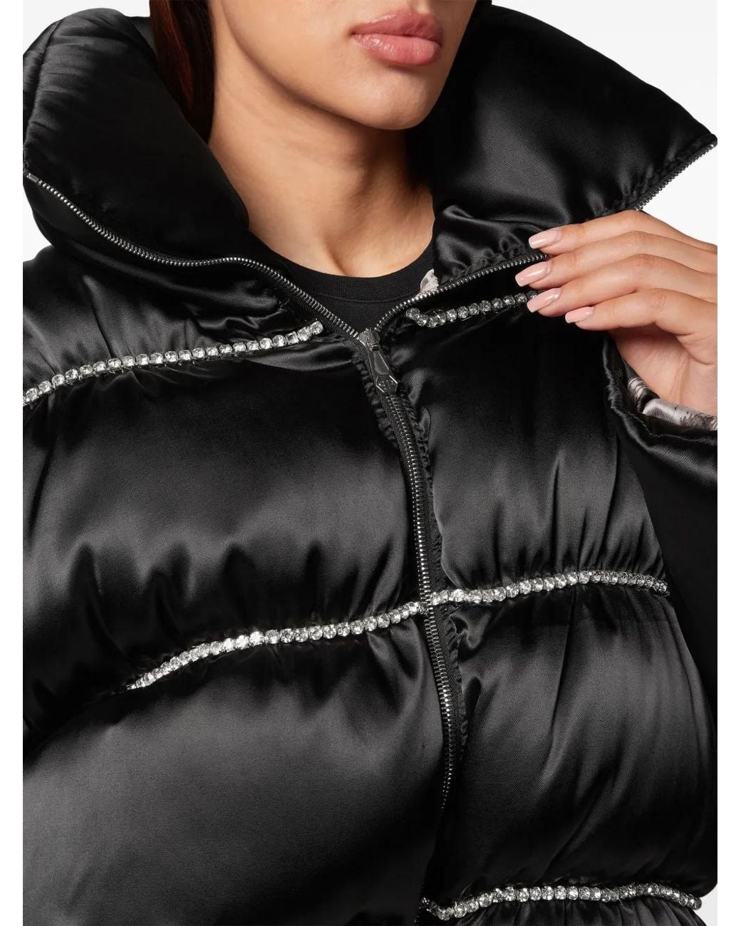 Philipp Plein Black Crystal-Embellished Down Jacket
