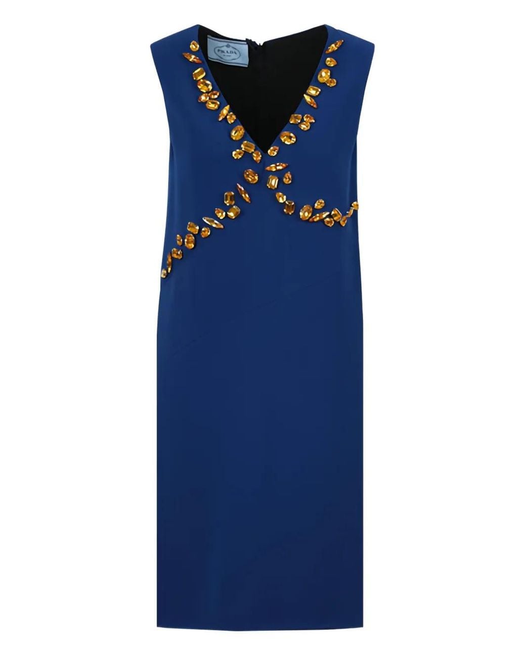 Prada Blue Crystal-Embellished V-Neck Dress