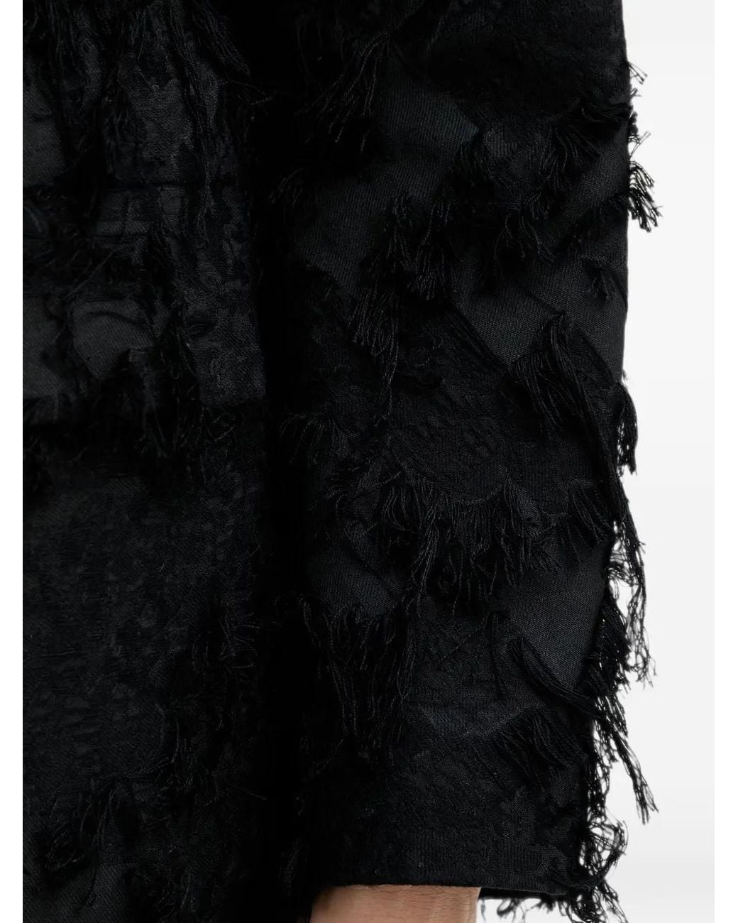 Sisley Black Fringed Jacquard Coat