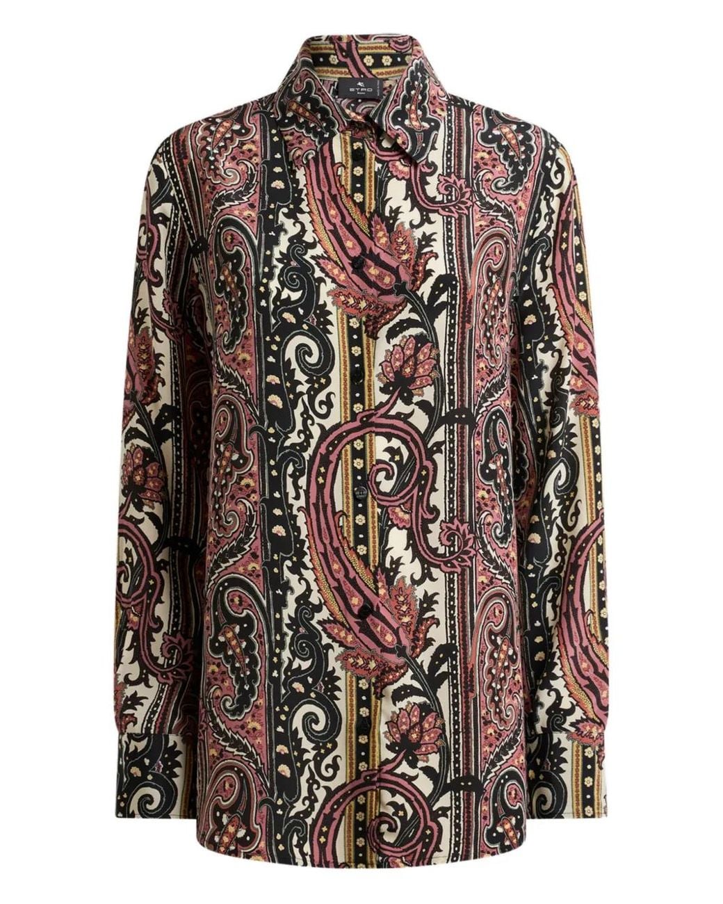 Etro Red Leafy Paisley-Motif Silk Shirt