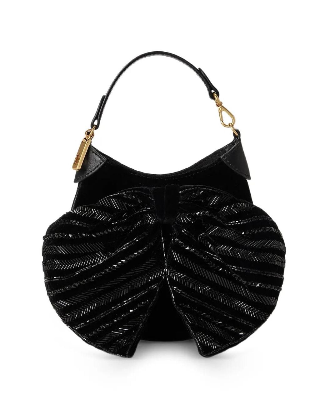 Polo Ralph Lauren Black Bead-Embellished Bow-Detail Shoulder Bag