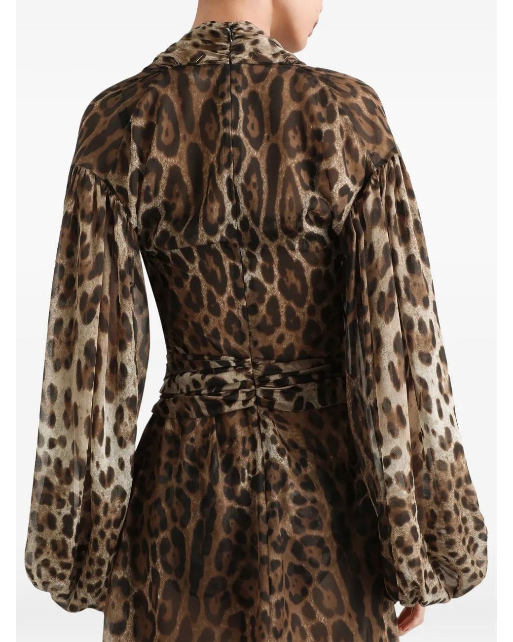 Dolce & Gabbana Brown Leo-Print Chiffon Dress