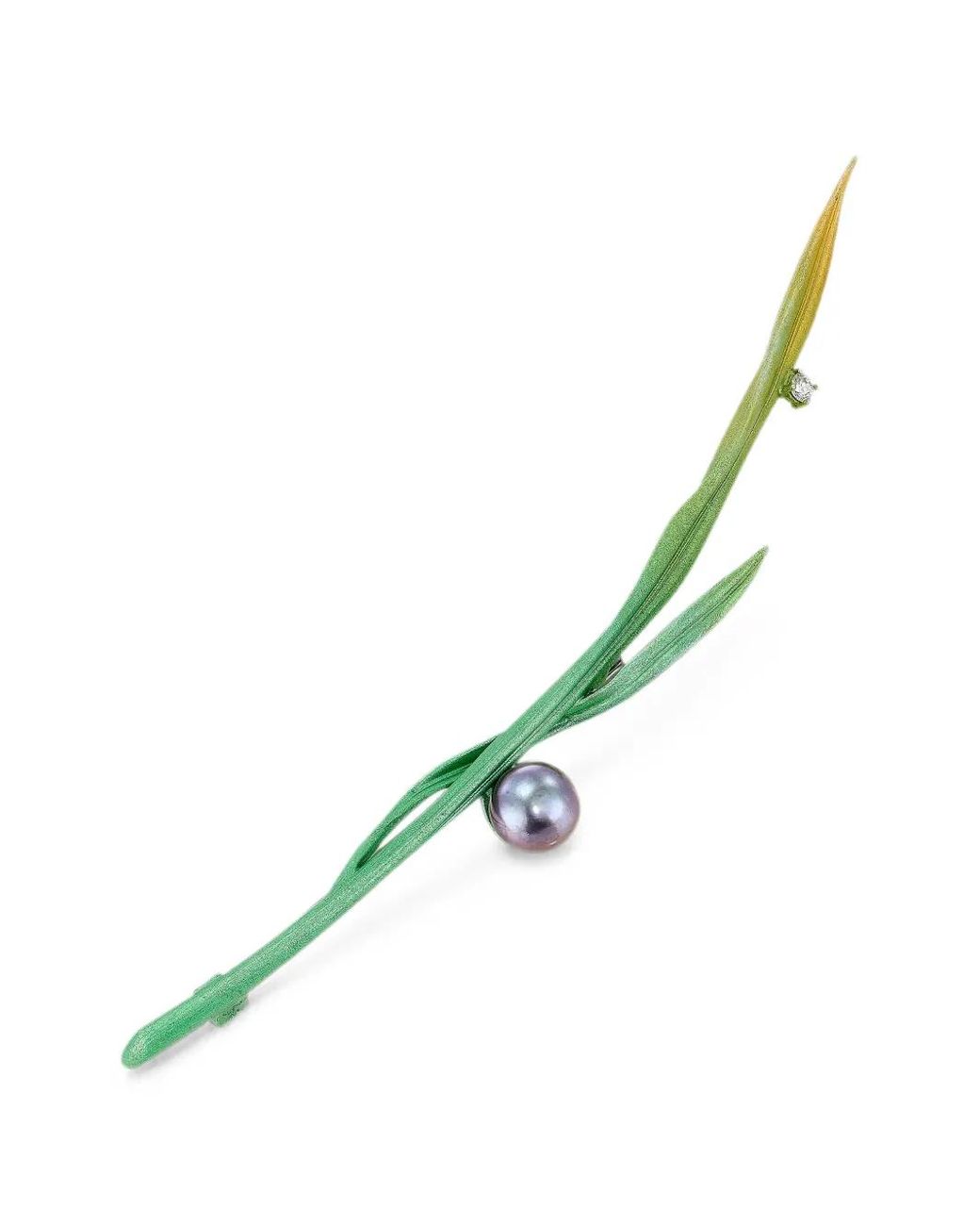 Anabela Chan Green Pearl Blades Of Grass Brooch