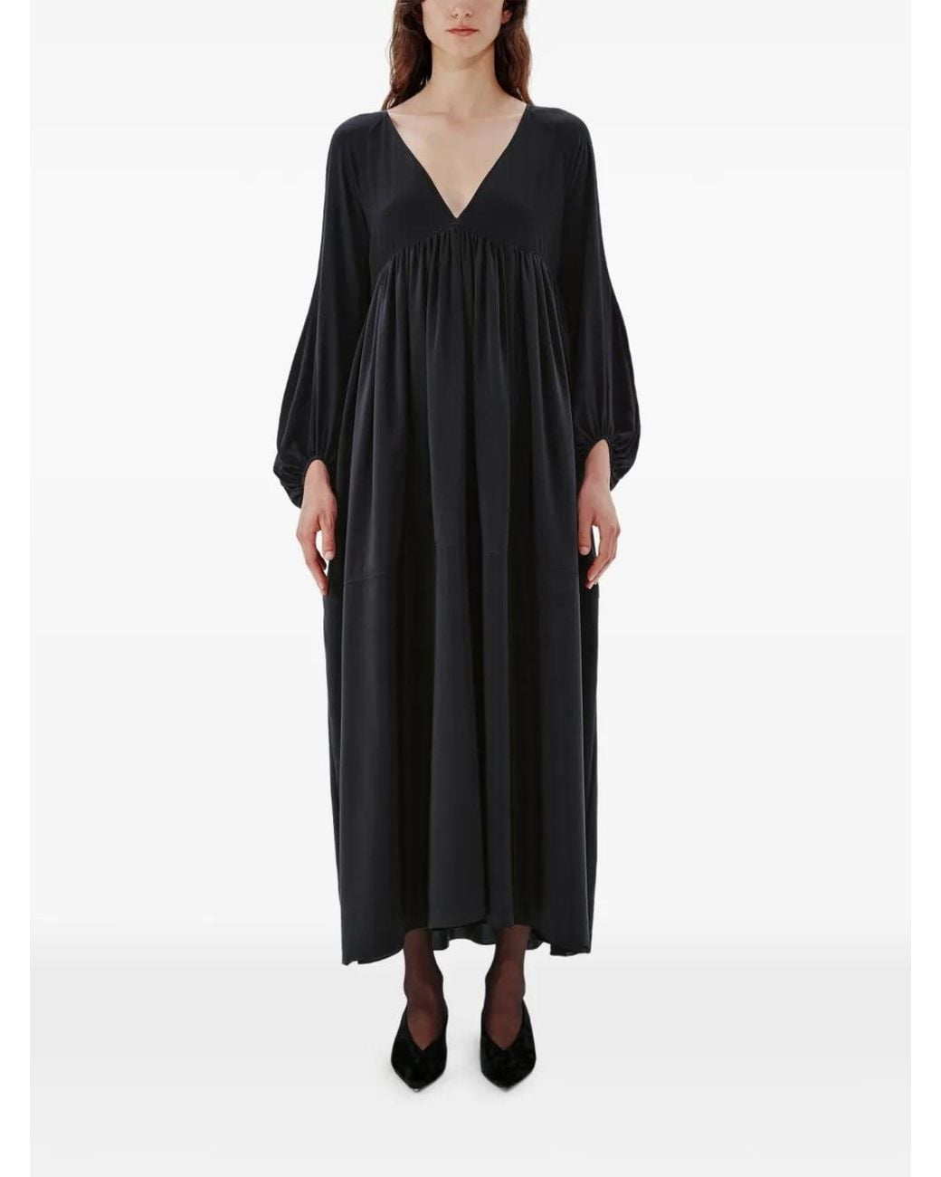 Another Tomorrow Black Empire-Waist Bishop-Sleeve Maxi Dress