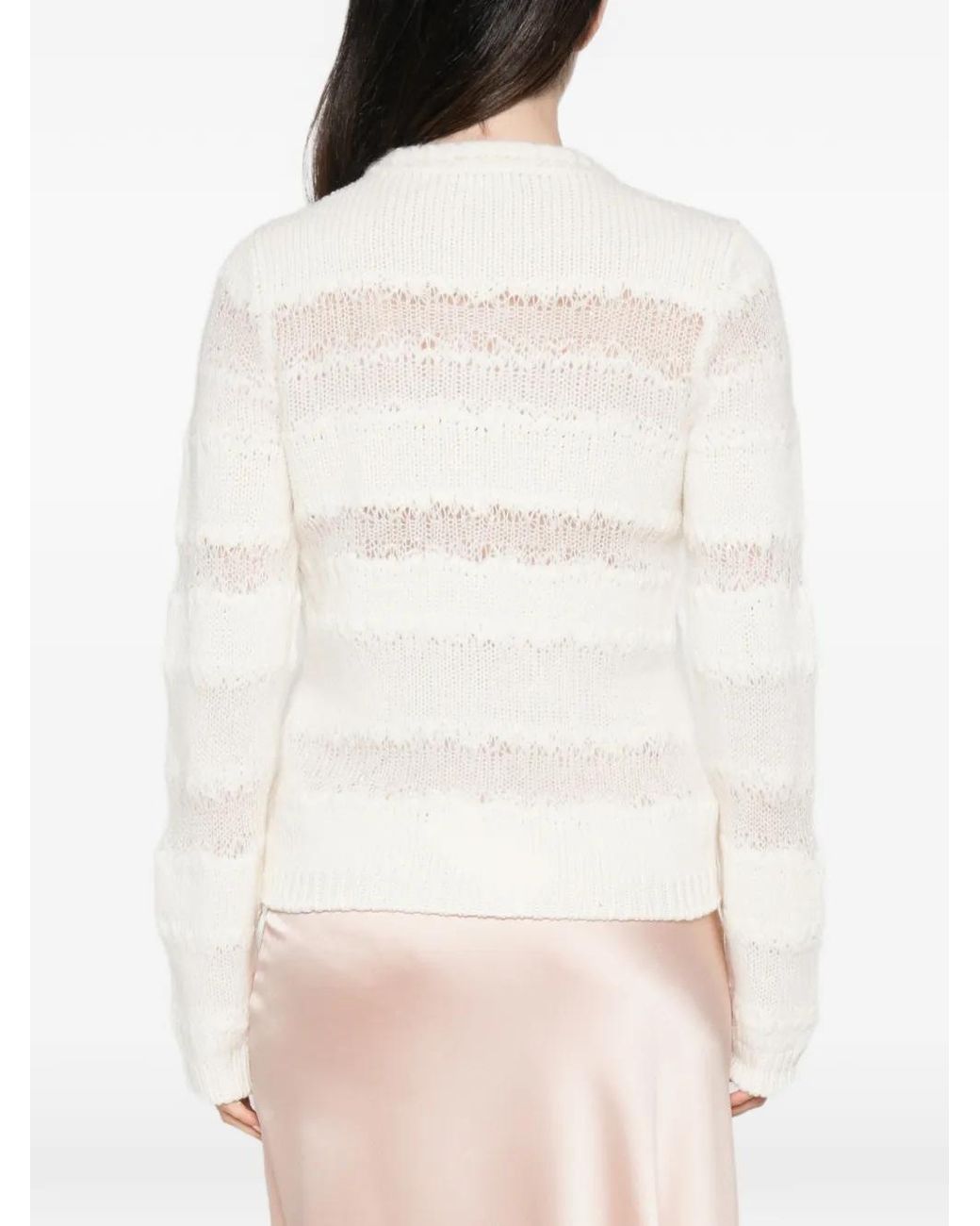 Fabiana Filippi White Open-Knit Striped Cardigan