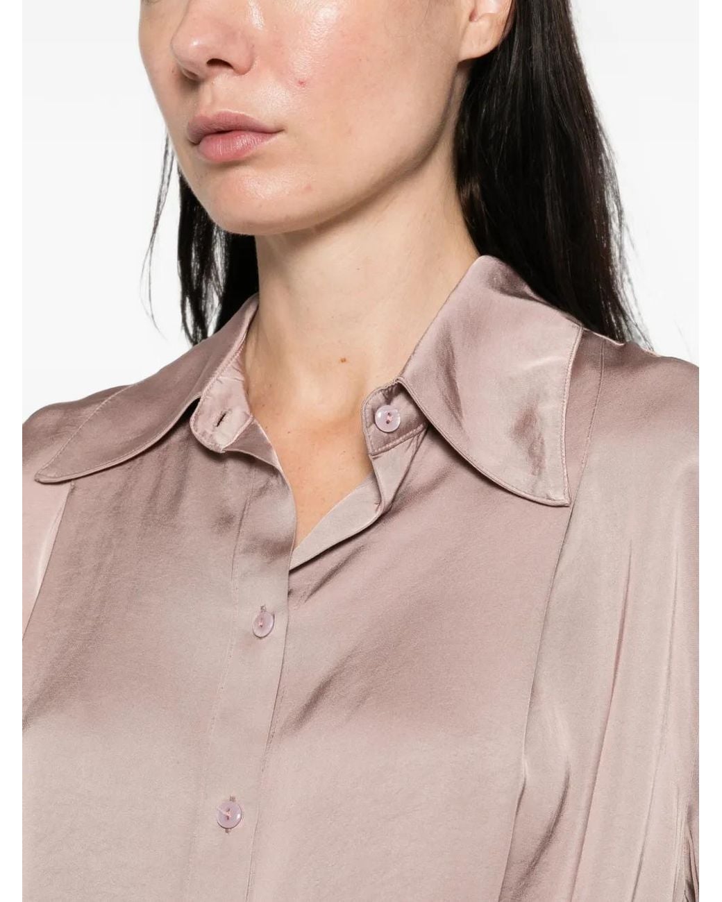 Dixie Pink Satin-Finish Button-Up Shirt