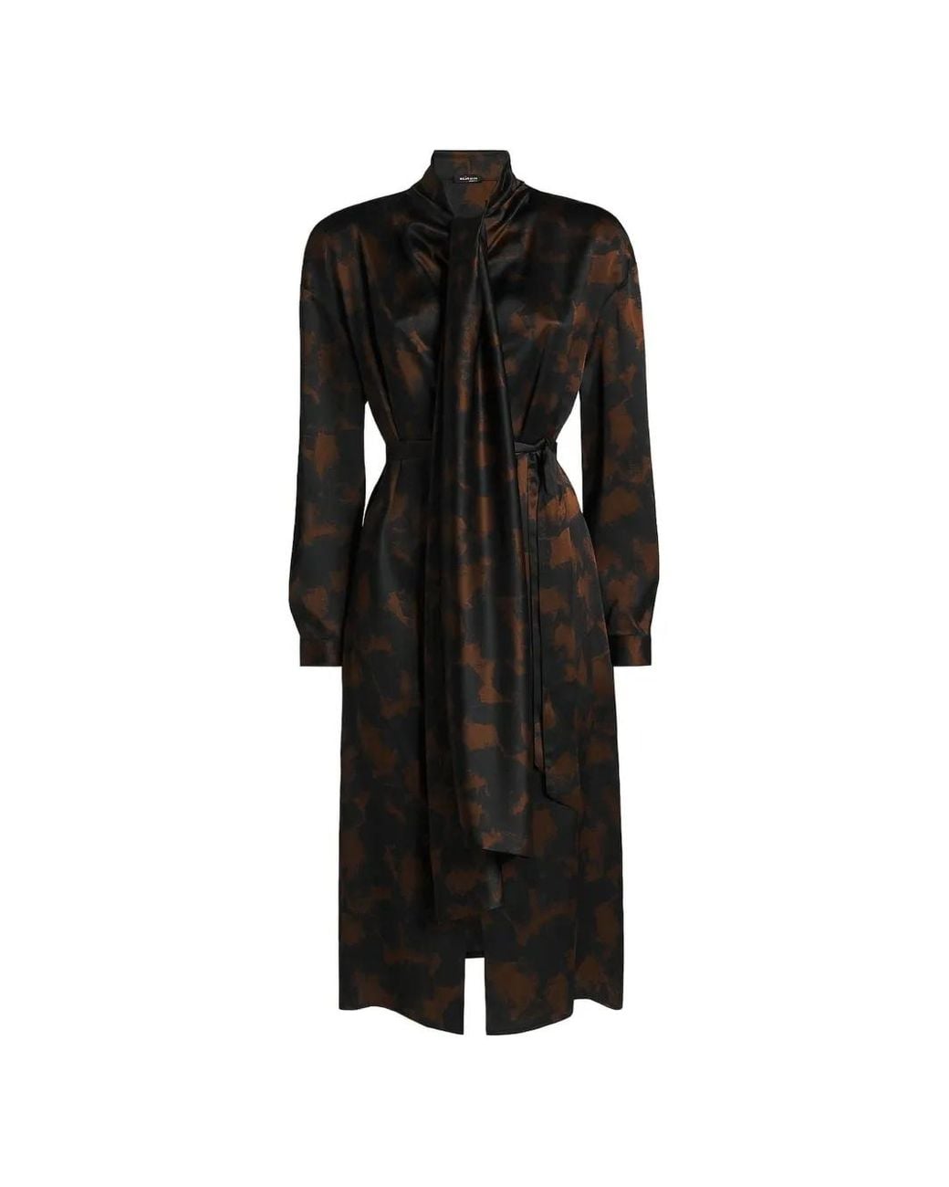 Kiton Black Abstract-Print Scarf-Neckline Midi Dress