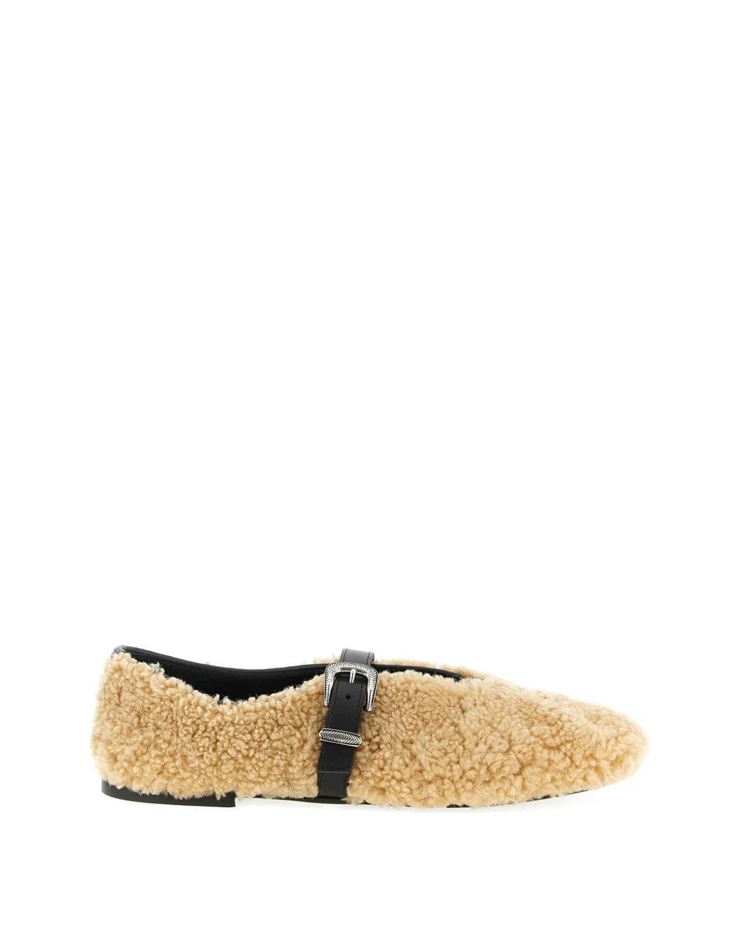 KATE CATE Natural Shearling Buckle Jude Ballet Flats