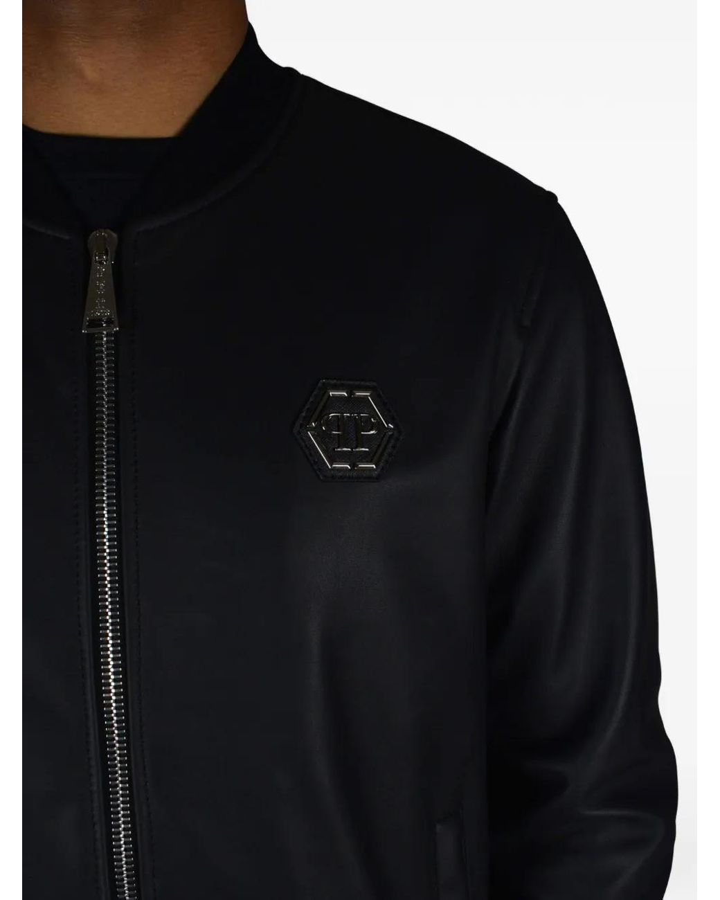 Philipp Plein Black Logo-Plaque Bomber Jacket for men
