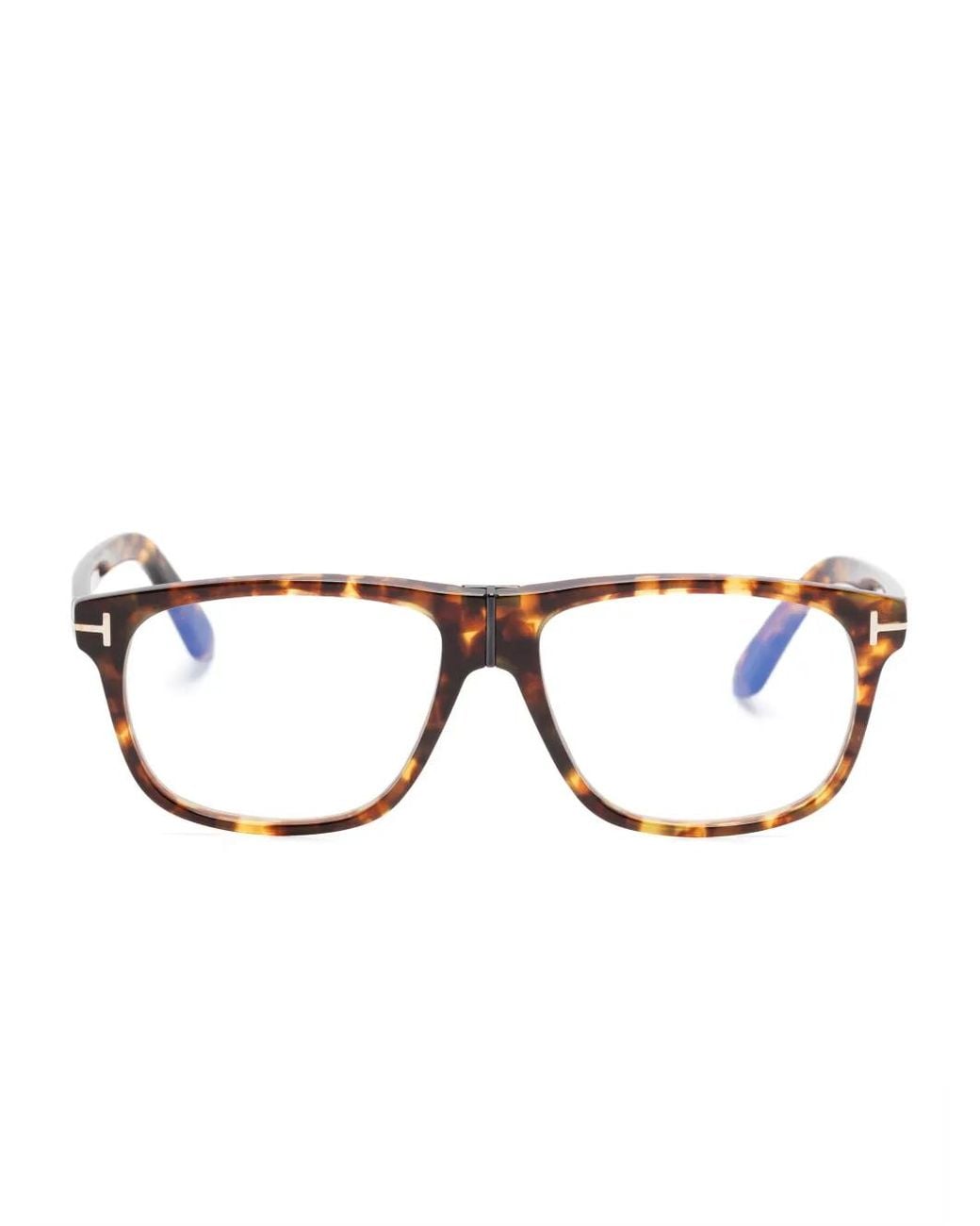 Tom Ford Brown Tortoiseshell-Effect Rectangle-Frame Glasses for men