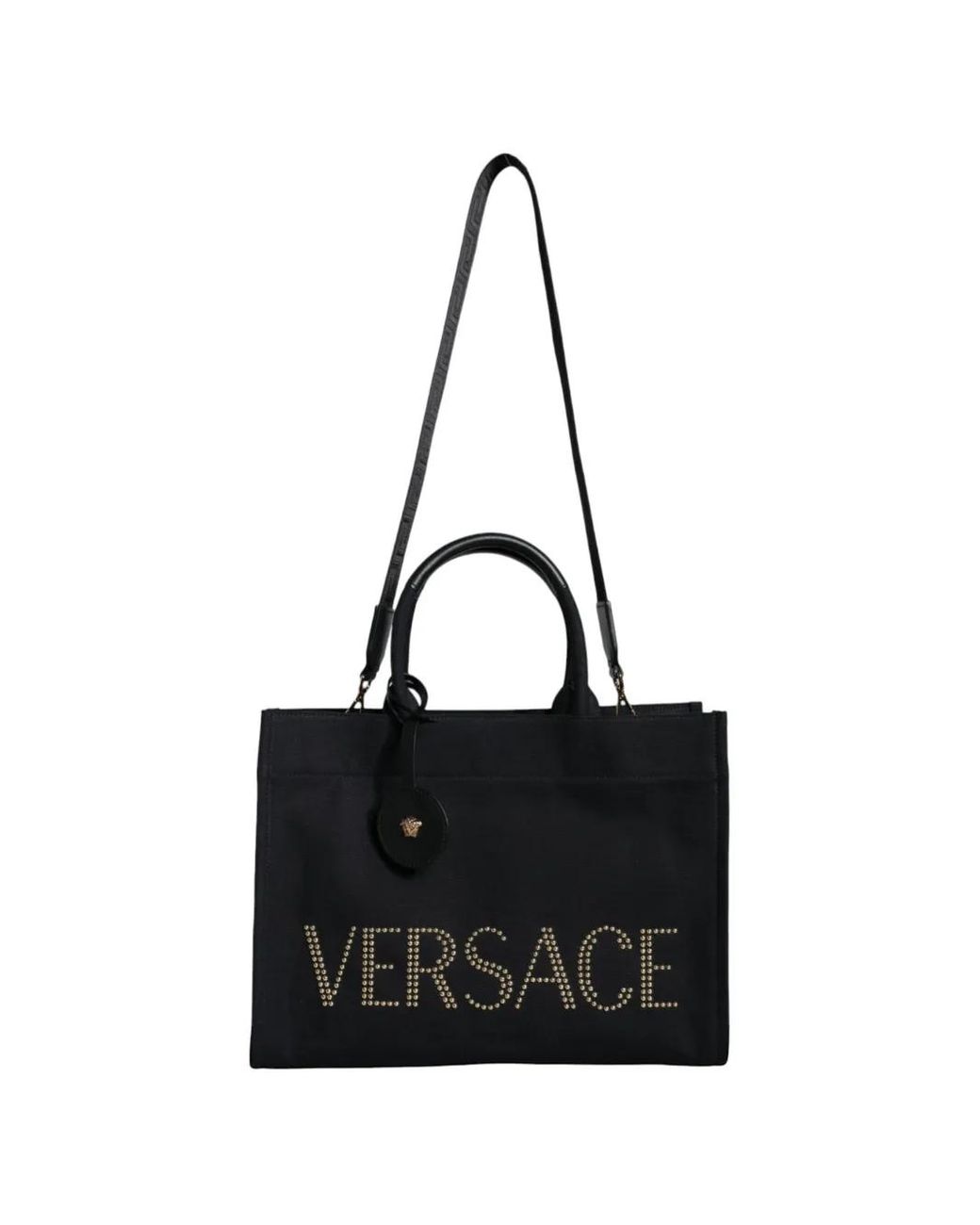 Versace Black Studded-Logo Tote Bag
