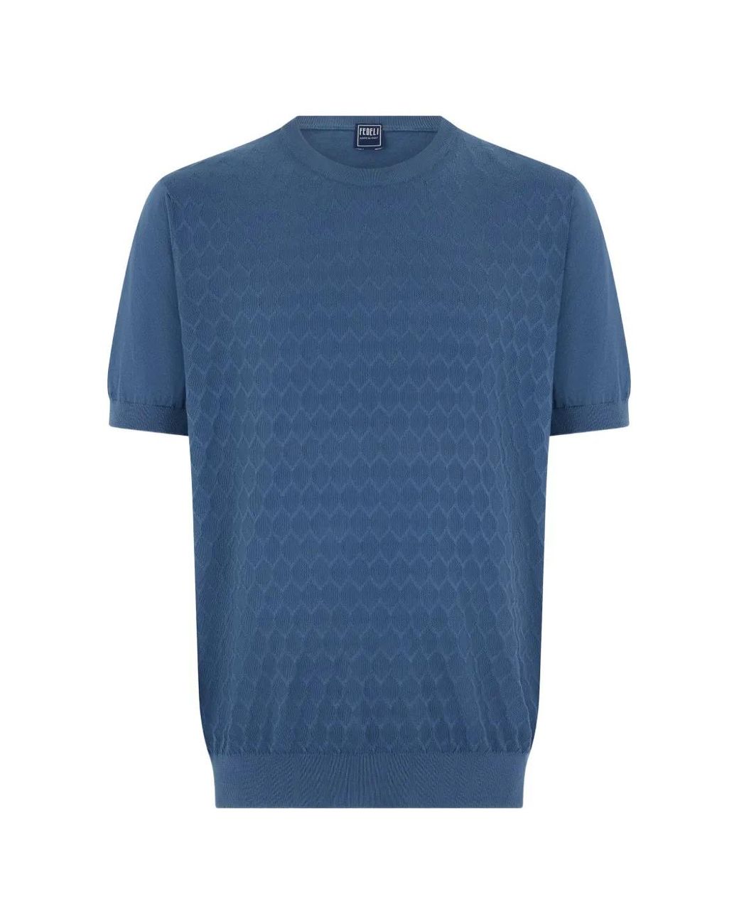 Fedeli Blue Diamond-Knit T-Shirt for men