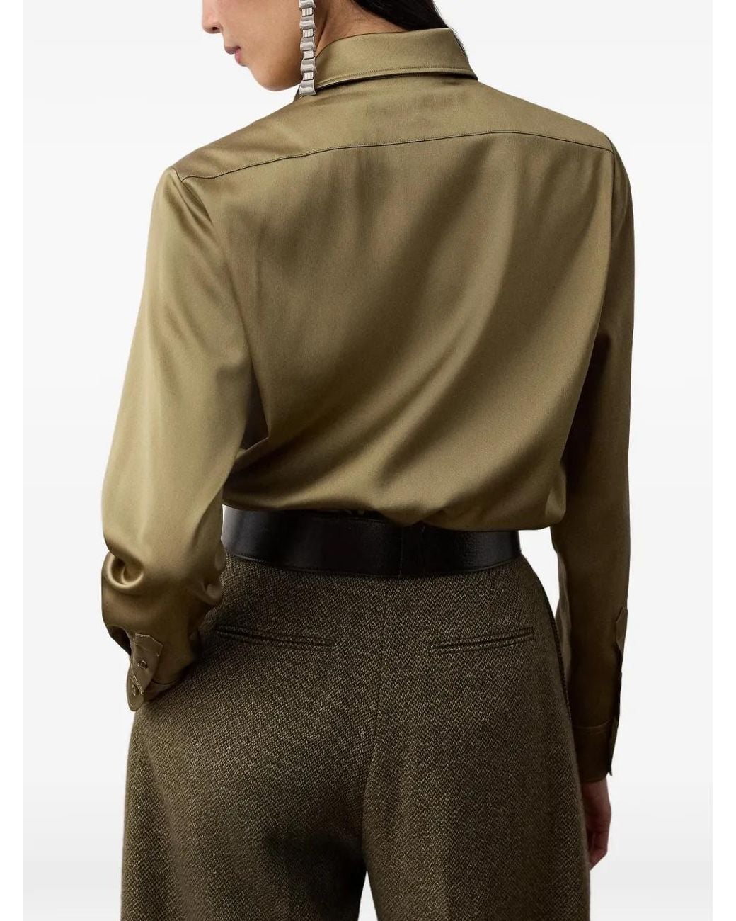Ralph Lauren Green Adrien Relaxed-Fit Satin Shirt