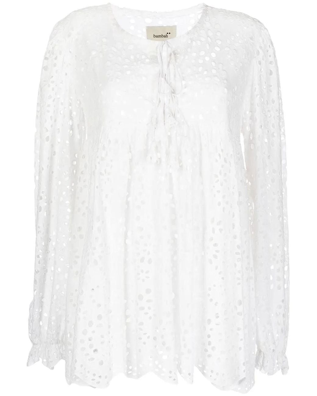 Bambah White Crochet Flared Blouse