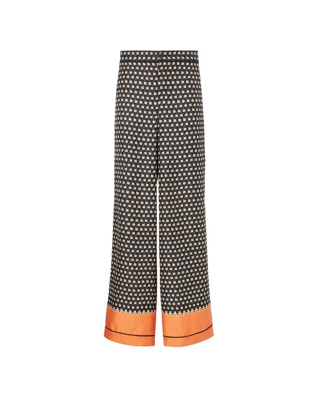 Fendi Gray Geometric-Print Wide-Leg Trousers