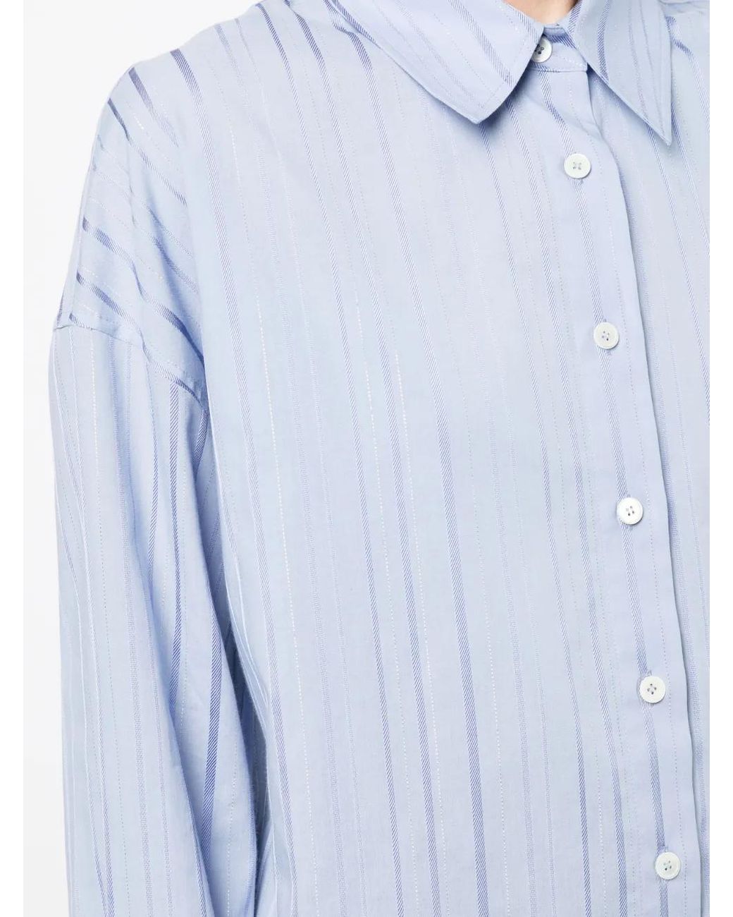Goen.J Blue Metallic-Threading Striped Shirt