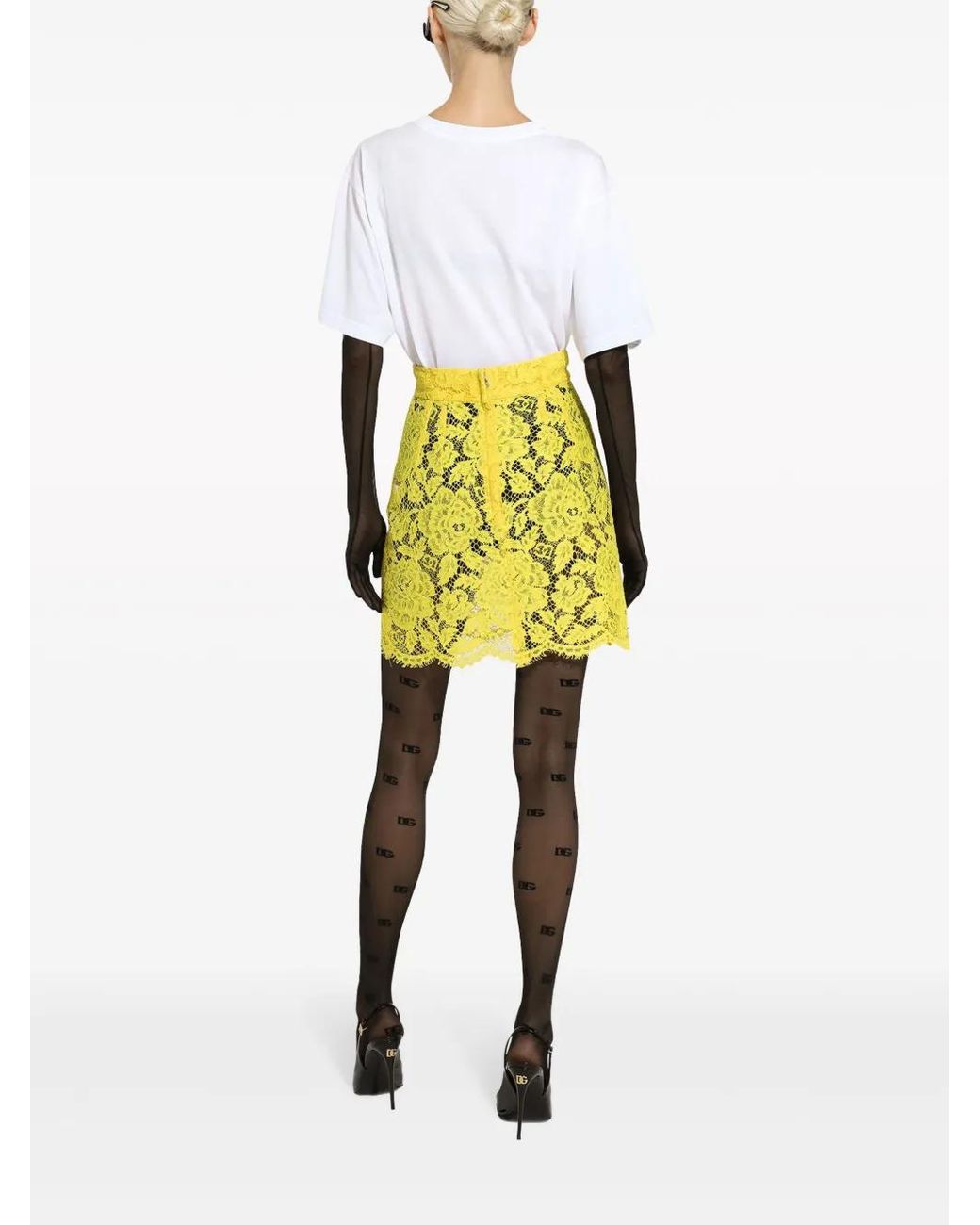 Dolce & Gabbana Yellow Floral Lace Mini Skirt