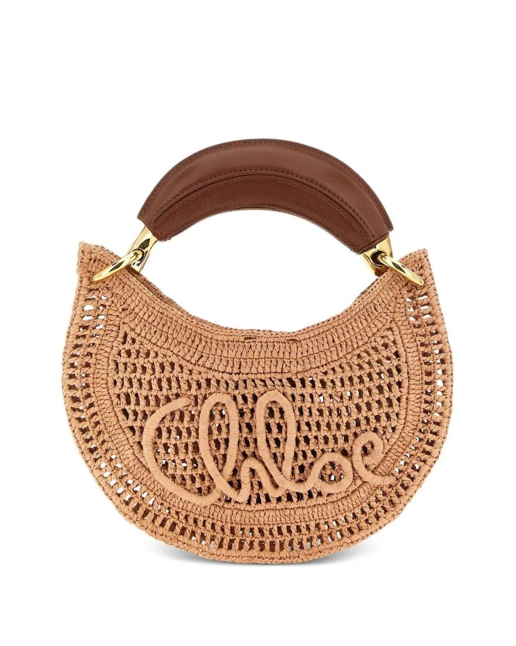 Chloé Brown Summer Banana Logo-Embroidered Woven Tote Bag