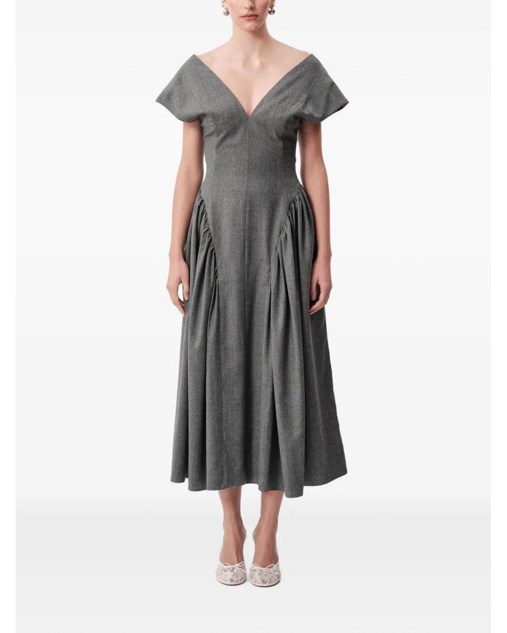 Concepto Gray Nova V-Neck Flared Midi Dress