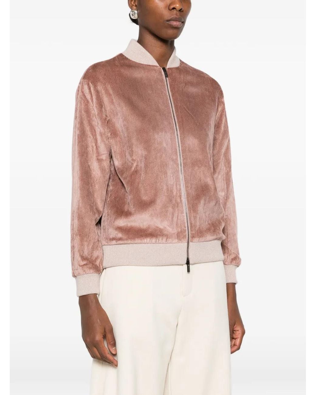 Peserico Pink Corduroy-Effect Bomber Jacket