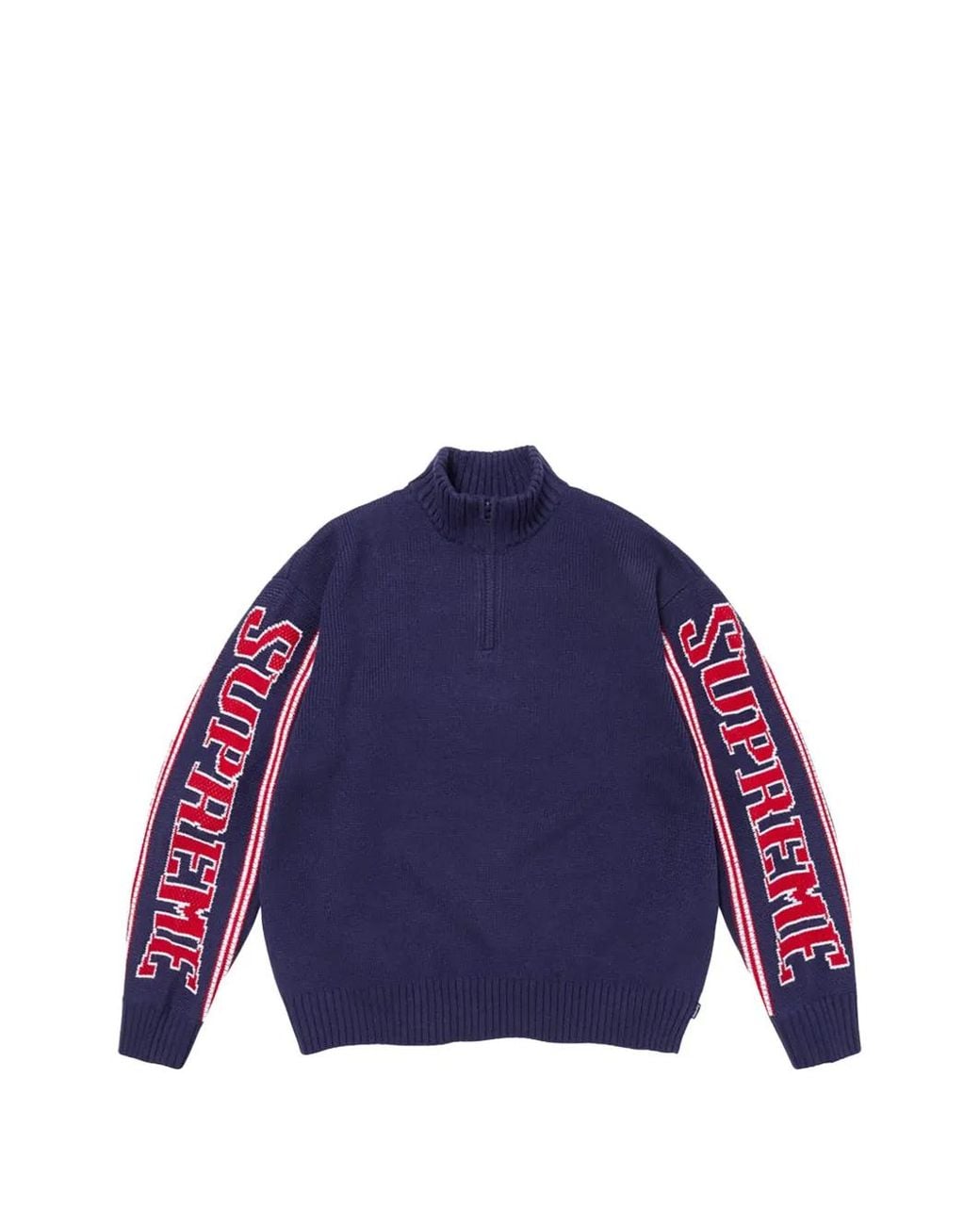 Supreme Blue Jacquard-Sleeve Half-Zip Sweater for men