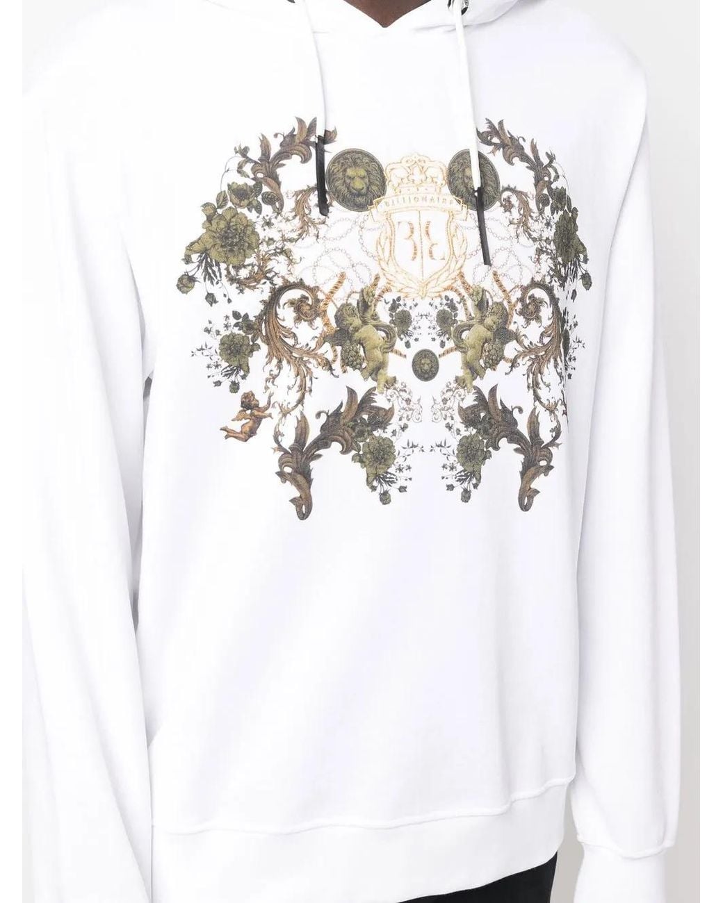 Billionaire White Logo-Crest Drawstring Hoodie for men