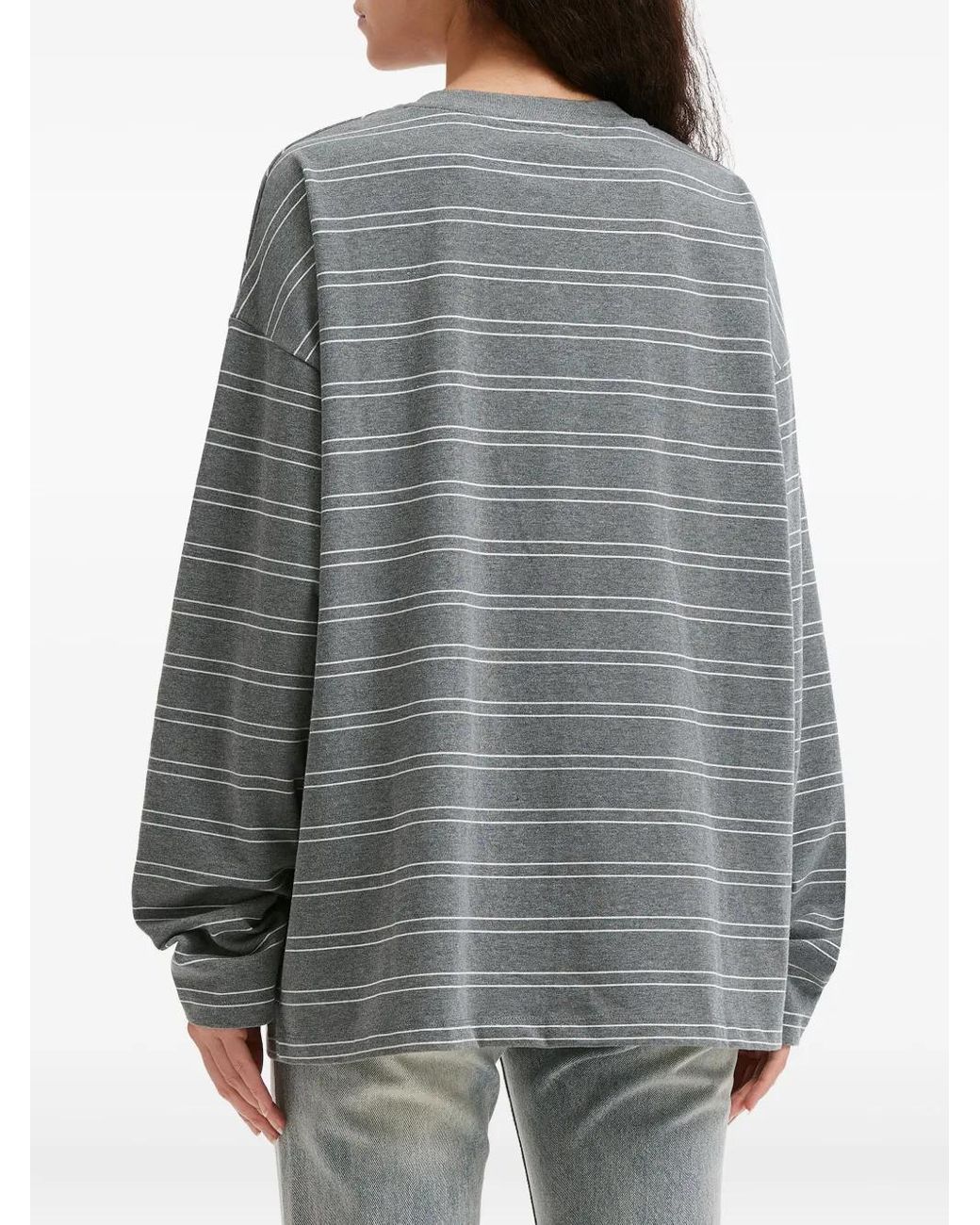 B+ AB Gray Striped Embroidered T-Shirt