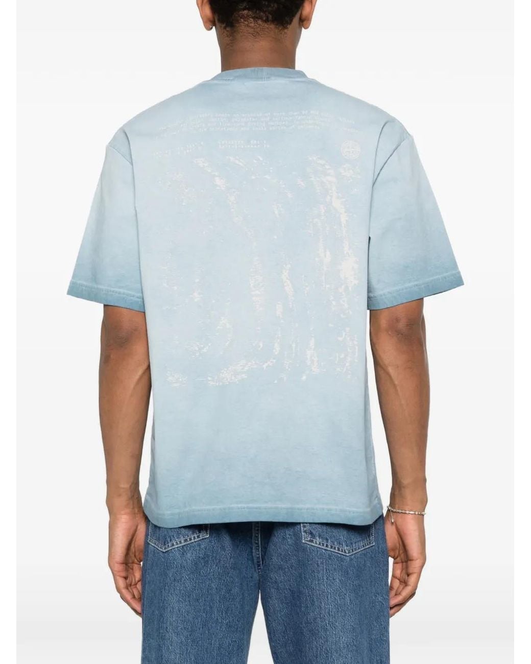 Stone Island Blue 2100002 Combed Organic Cotton Jersey, Uneven Cold Dyeing Regular-Fit T-Shirt With 'Erosion' Print for men