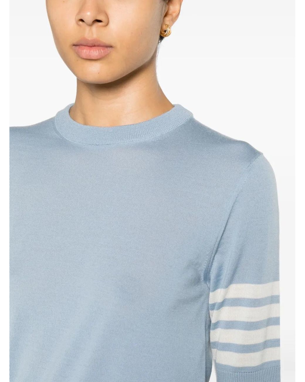 Thom Browne 4-Bar T-Shirt Van Merinowol Met Jersey Stiksels in het Blue