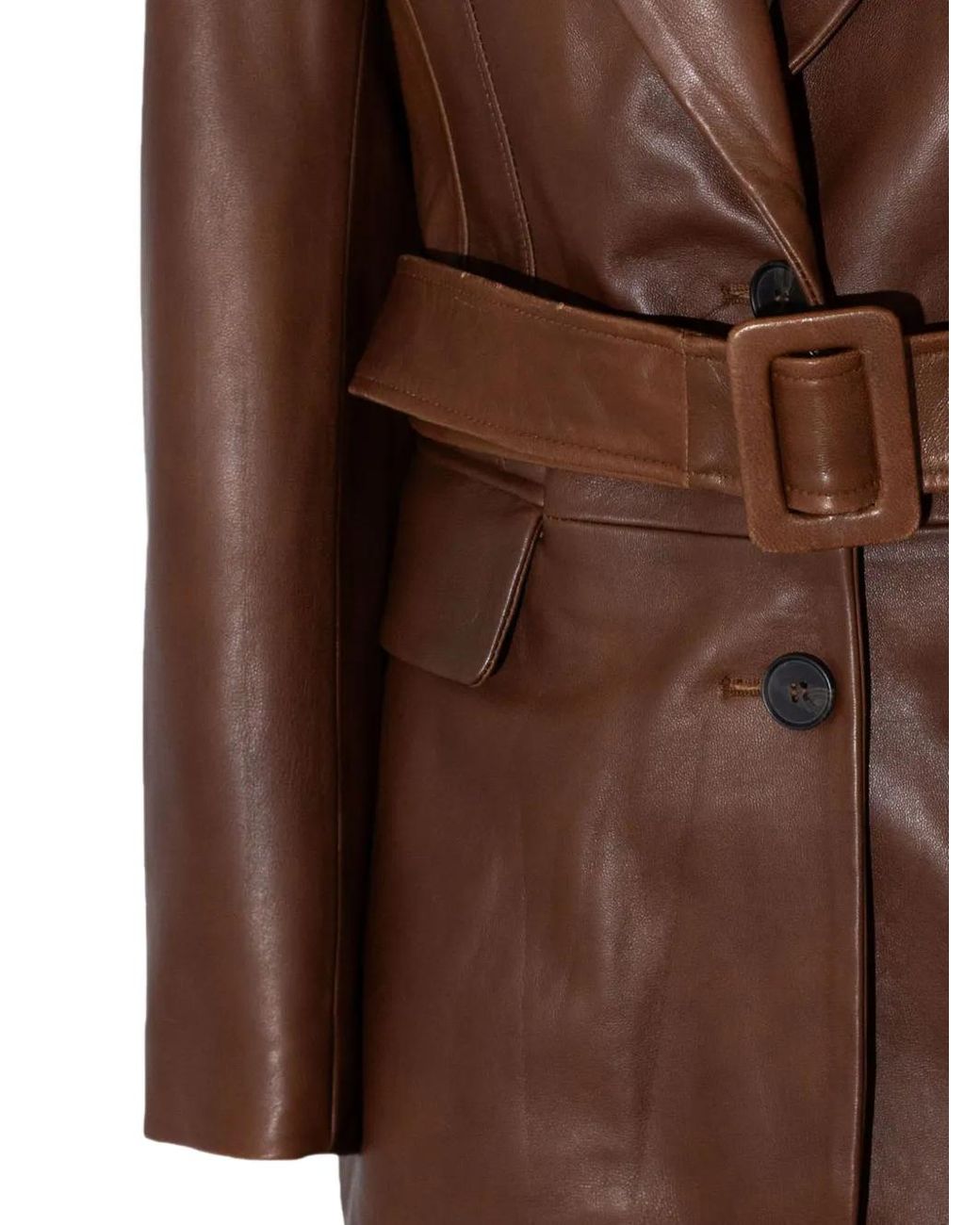 Blazer De Piel Con Botones Y Cinturón S.W.O.R.D de color Brown