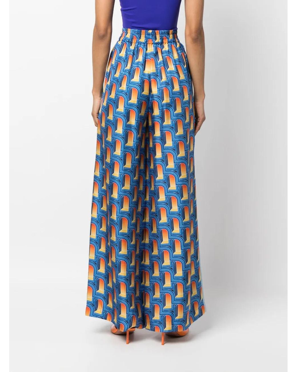 Casablanca Blue L'Arche De Nuit-Print Silk Palazzo Trousers