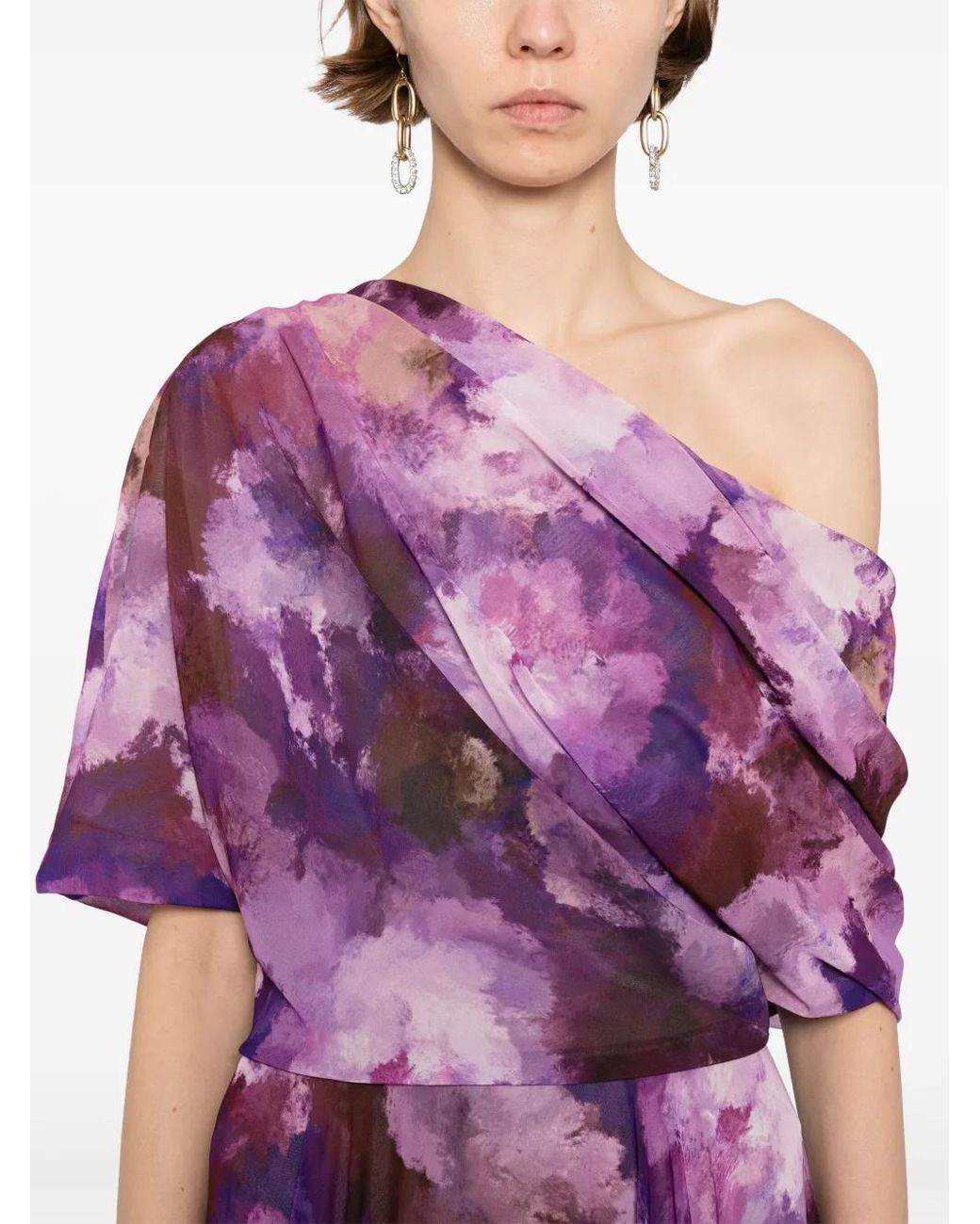 Amsale Purple Printed Slouch Dress