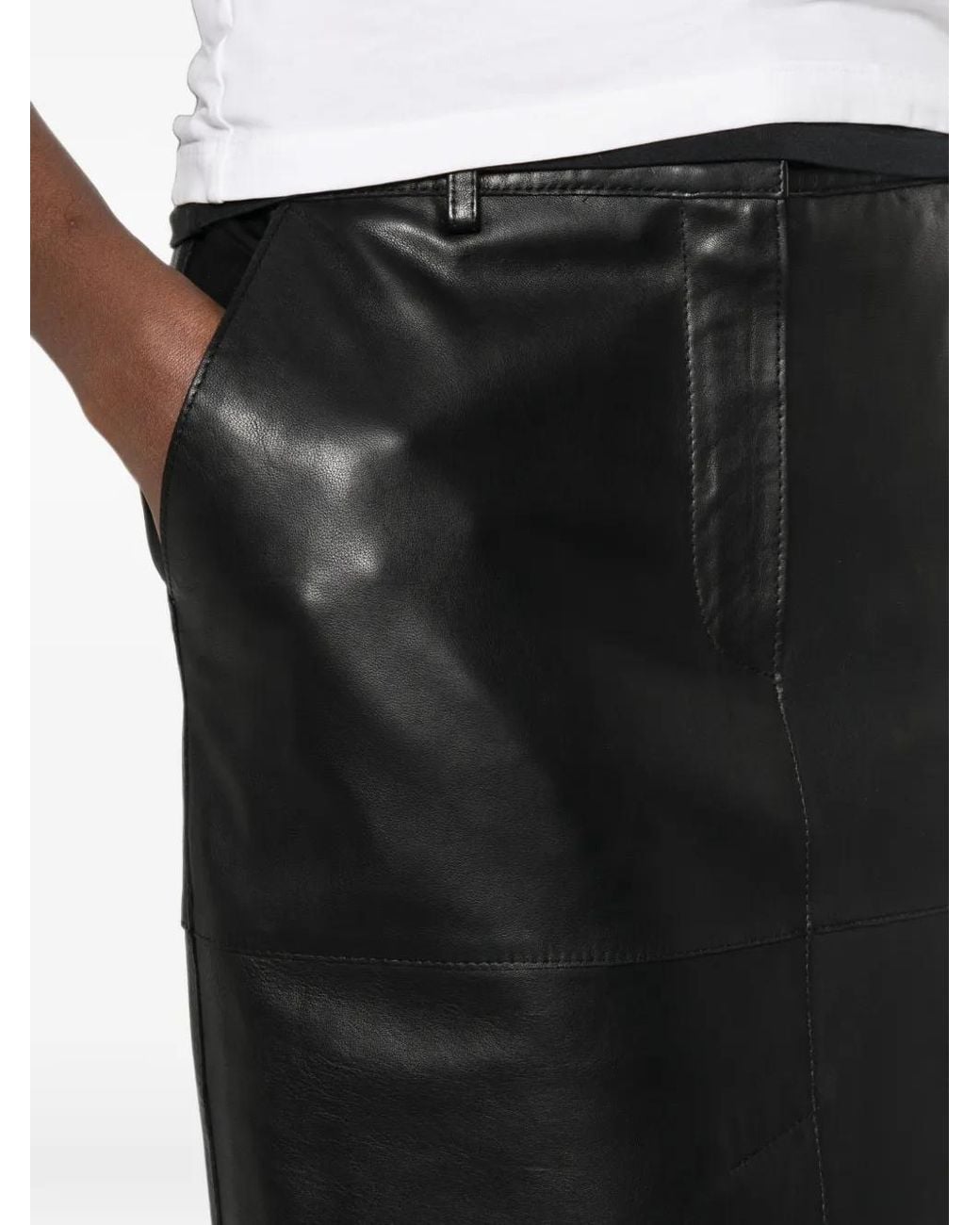 P.A.R.O.S.H. Gray Panelled Leather Midi Skirt