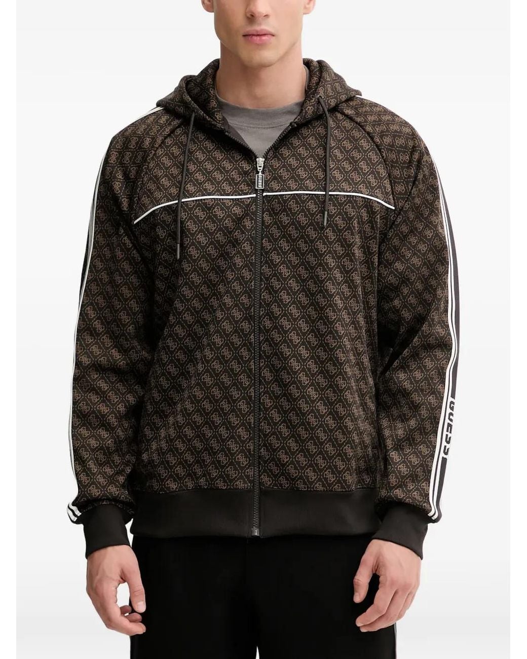 Guess Black 4G Logo Zip-Up Hoodie for men