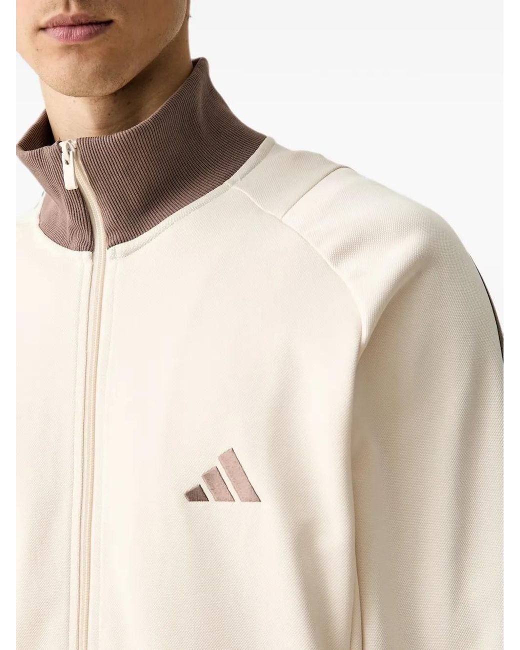 Adidas Natural Logo-Embroidered Striped-Sleeve Zip-Up Sweatshirt for men