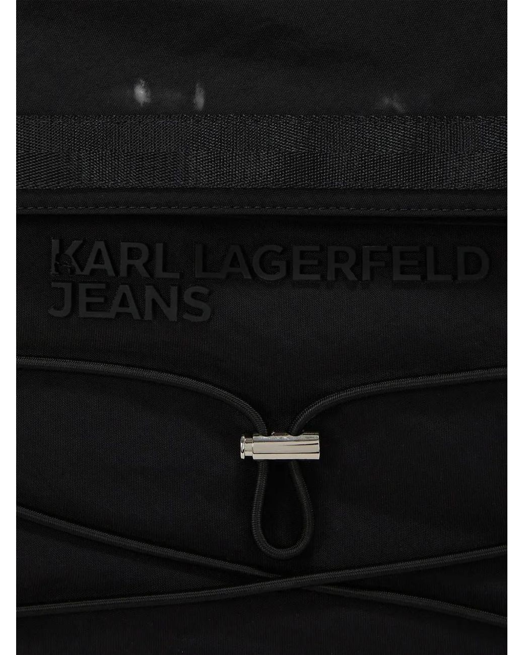 Karl Lagerfeld Black Utility Roll-Top Drawstring Backpack for men
