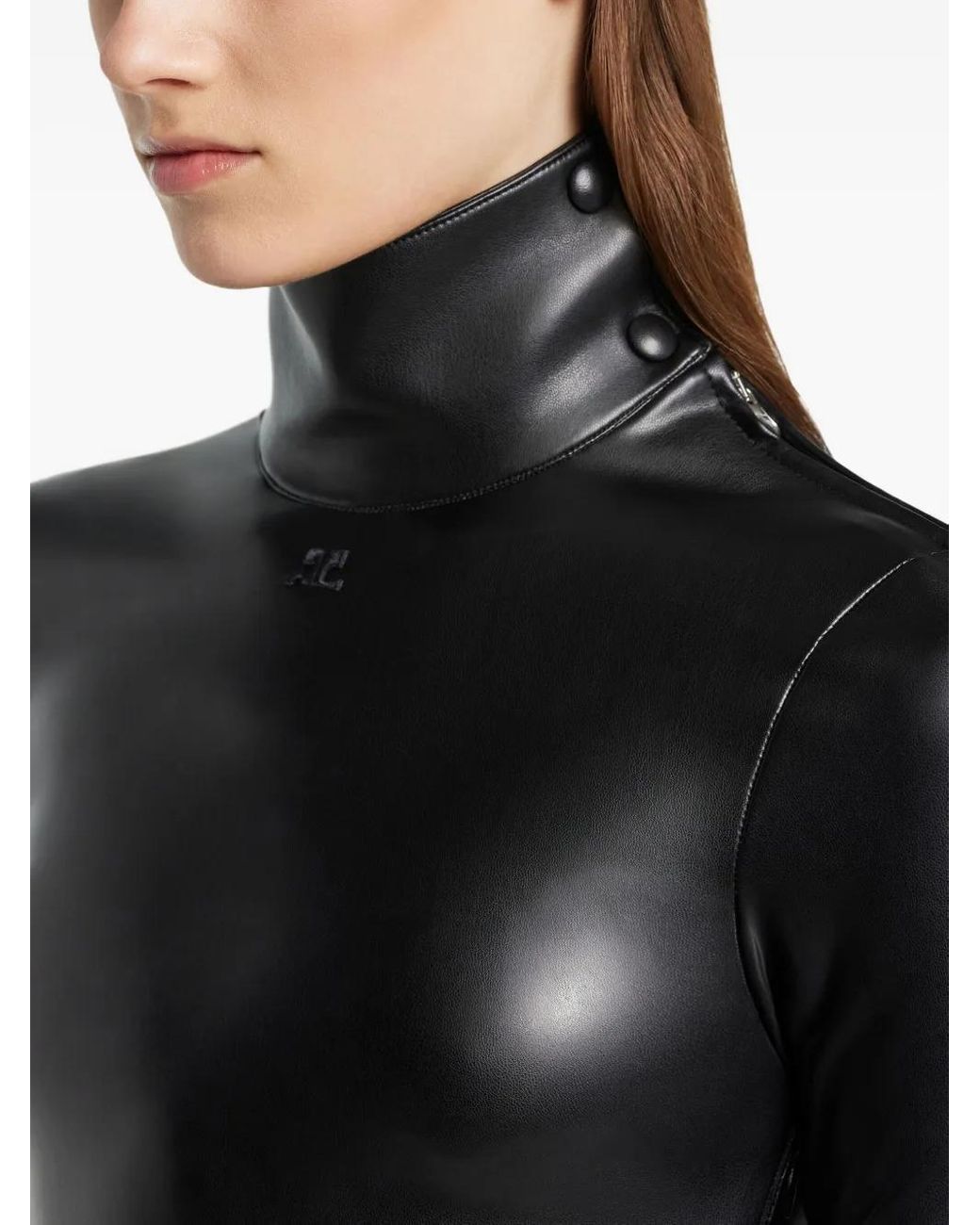 Courreges Black Mock-Neck Zipped-Shoulder Bodysuit
