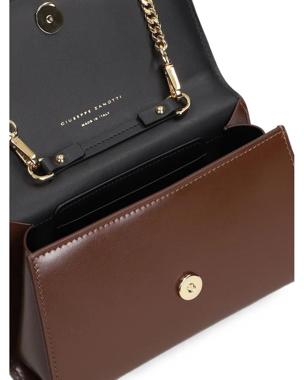 Giuseppe Zanotti Brown Logo-Plaque Chain-Strap Leather Clutch Bag