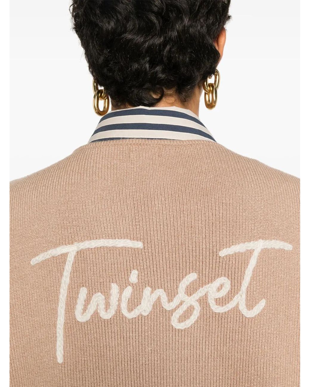 Twinset Natural Logo-Embroidered Poncho