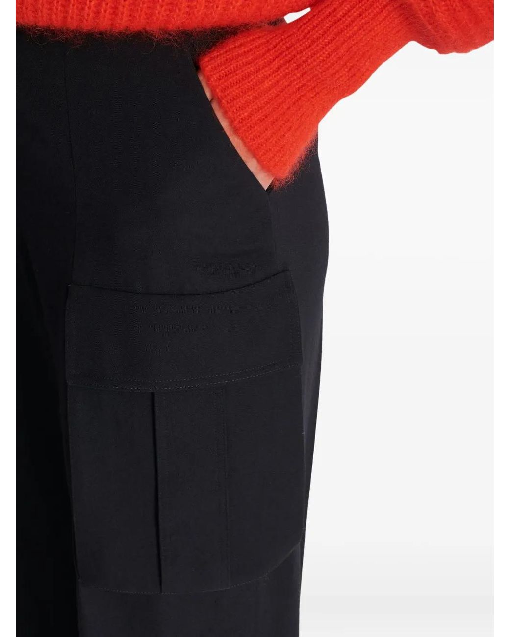 Balmain Black Cargo-Pockets Wool Straight Trousers