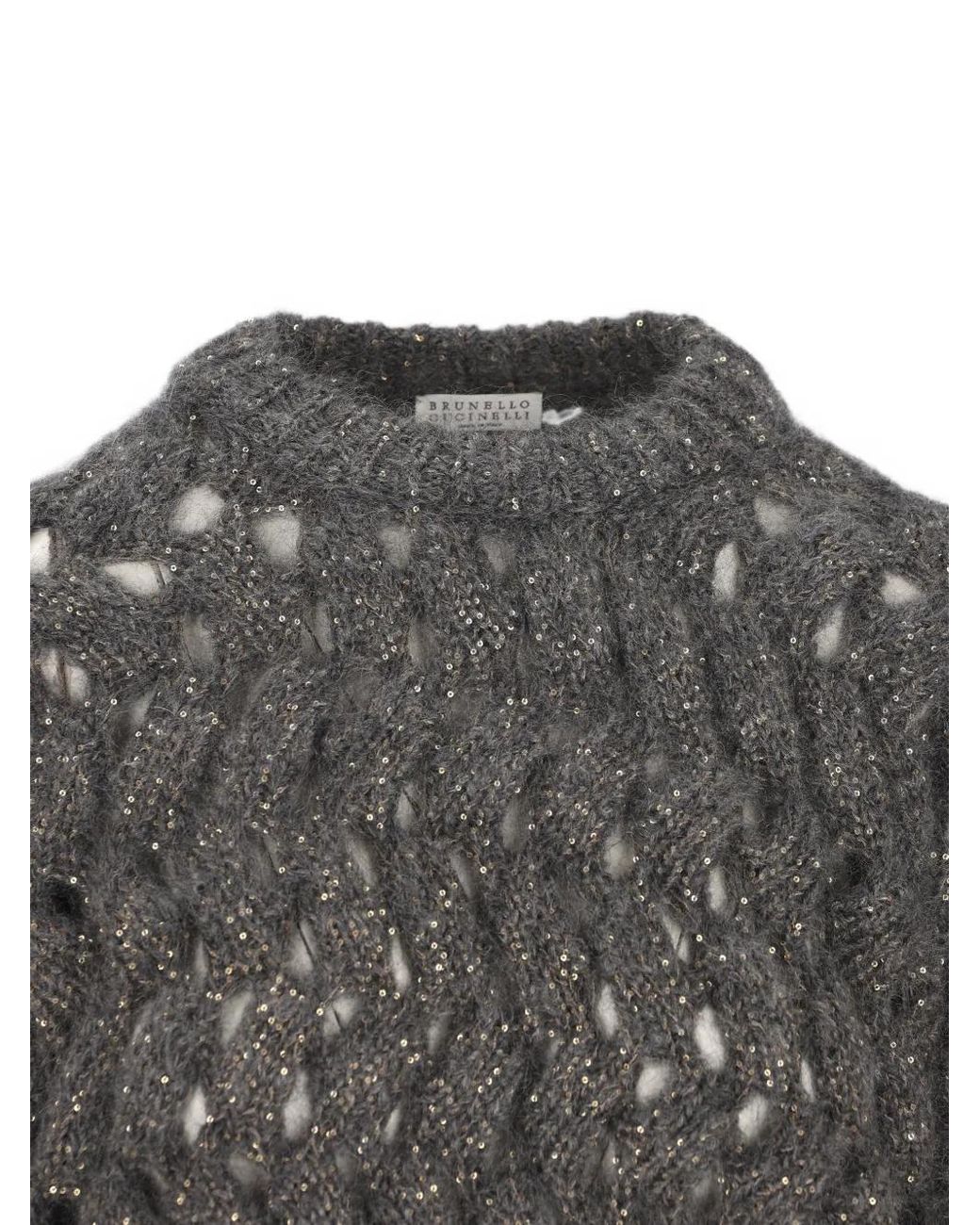 Brunello Cucinelli Gray Dazzling Zigzag Cables Sweater